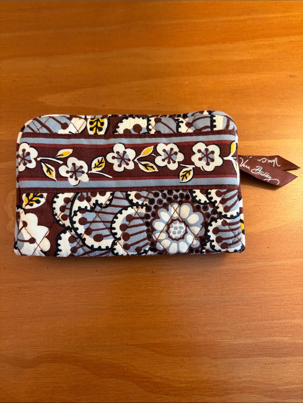 Vera Bradley Brown Blue Floral Quilted Zip Wallet Coin Purse